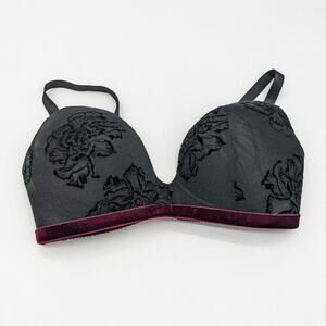 Ajour Black Floral Velvet Trim Molded Cup Bra 34D